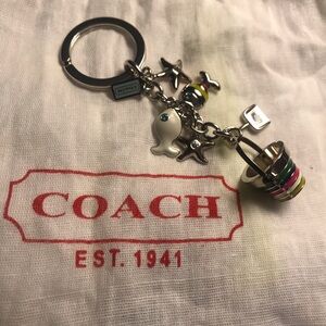 COACH Silvertone Pave Enamel Beach Bucket Motif Keychain/Bag Charm